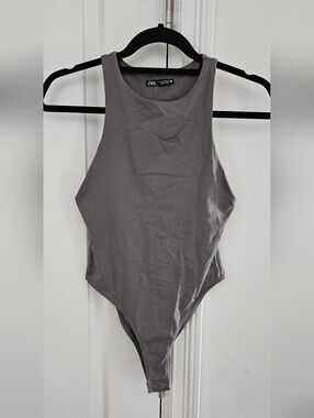 Zara Sleeveless Gray High-Neck Bodysuit